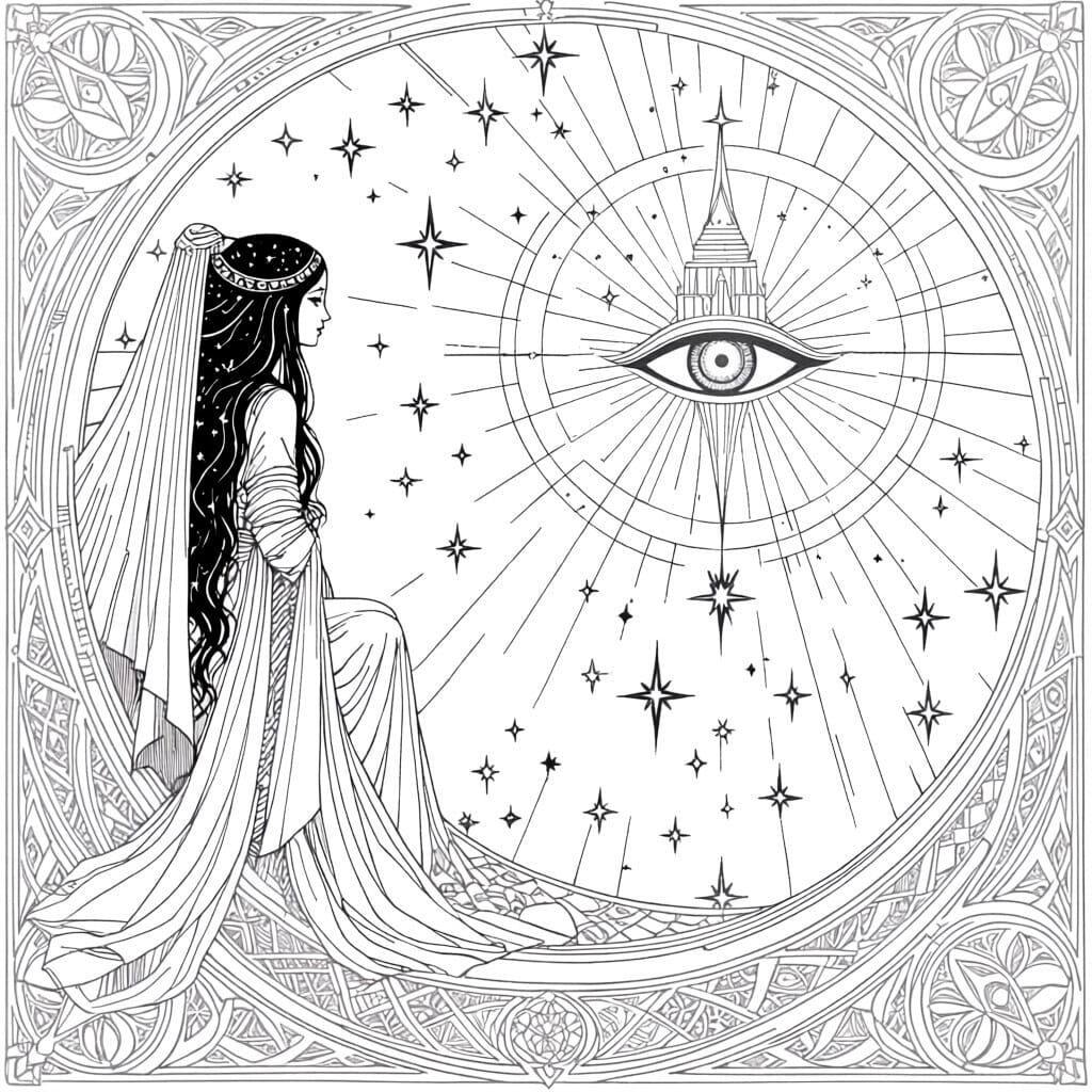 Psychedelic High Priestess Pen and Ink Drawing