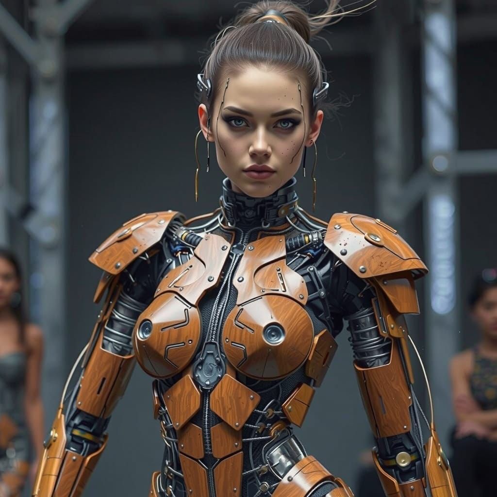 Oak Cyborg Fashion Model in Sci-Fi Style