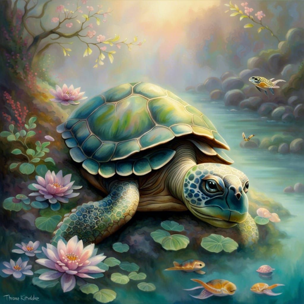 Turtle Family in Ethereal Fantasy Garden