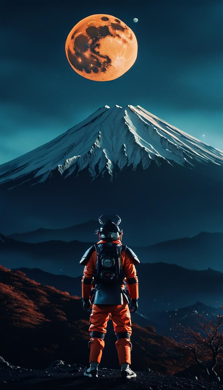 Cyberpunk Samurai Under Giant Moon