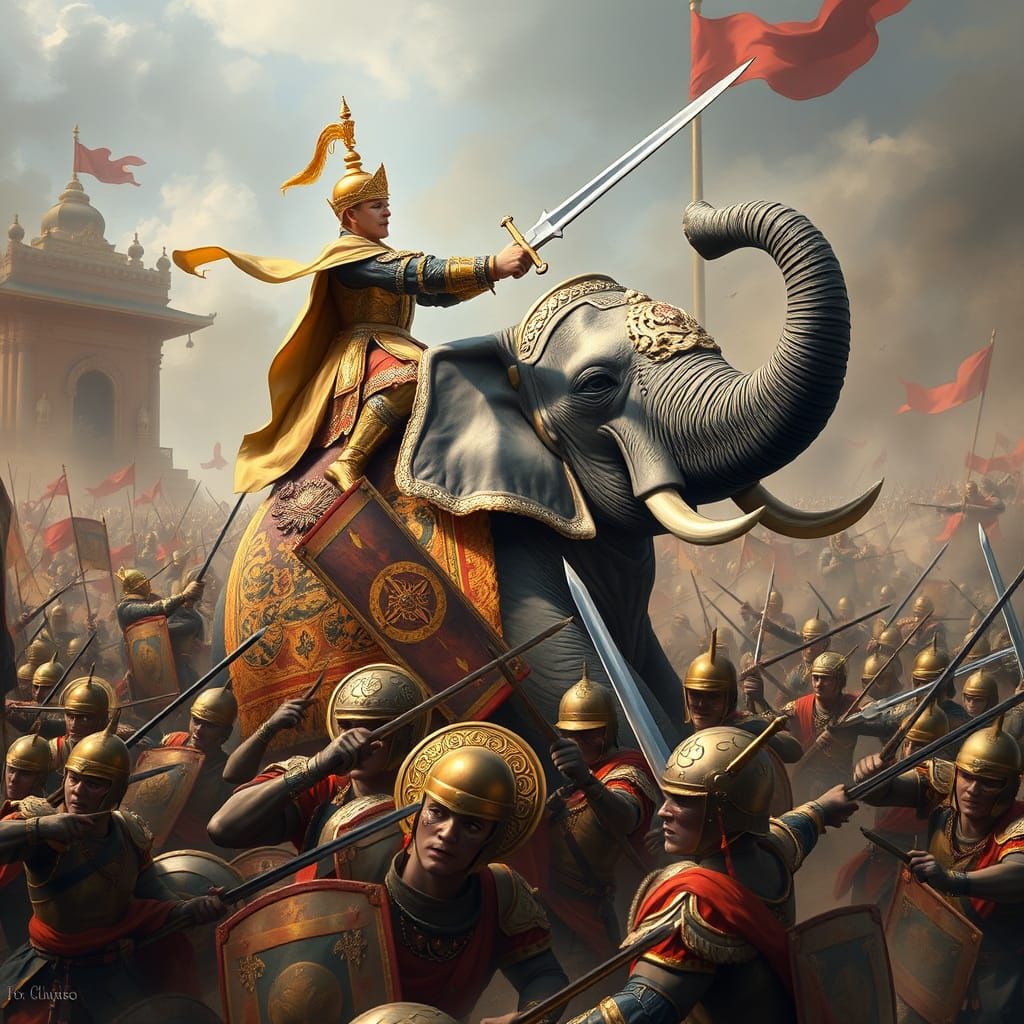 Epic King Naresuan Elephant Duel in Ornate Armor