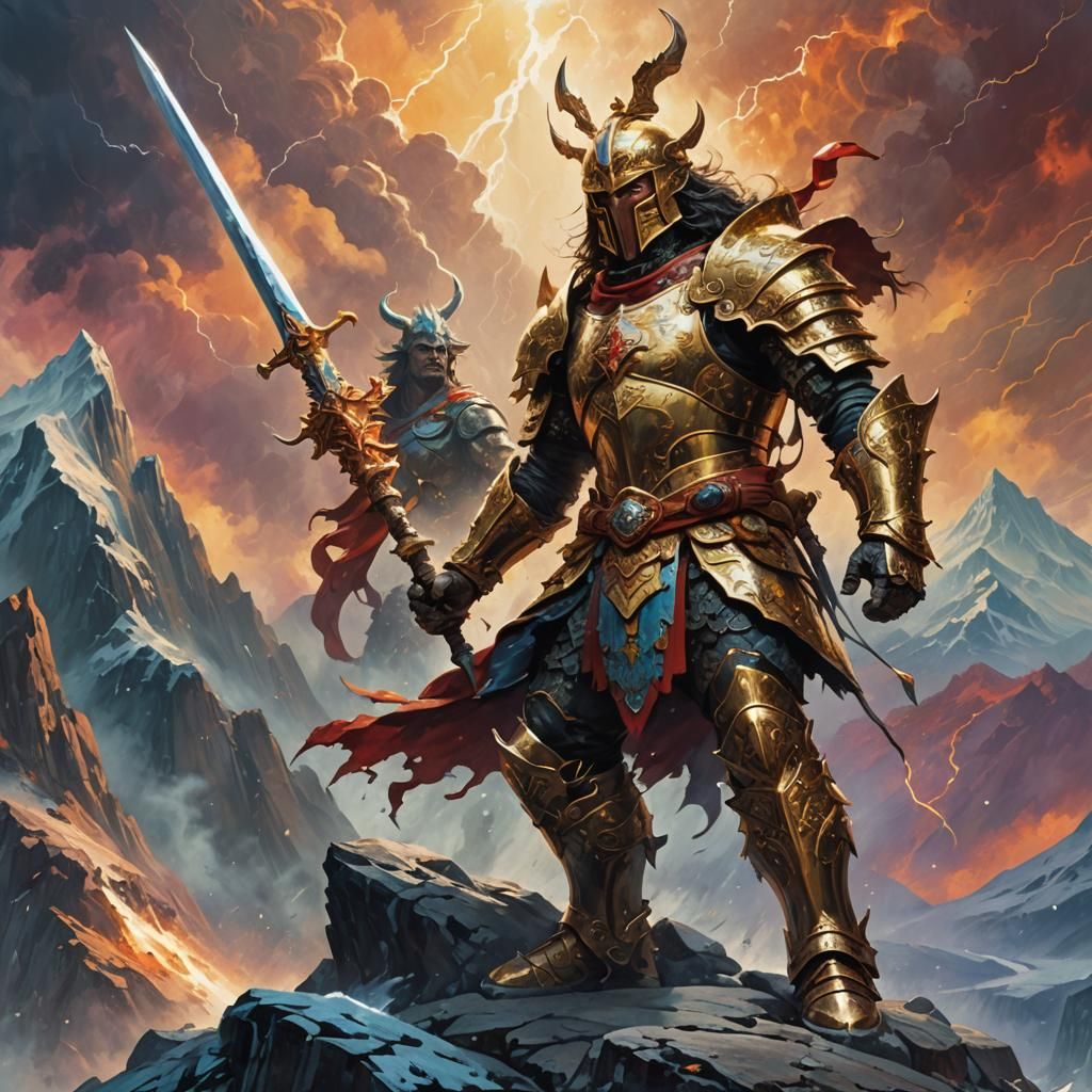 Epic Fantasy Warrior on Mountain Peak