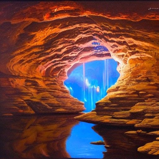Calm Cave with Galaxy Opals, Oil Painting