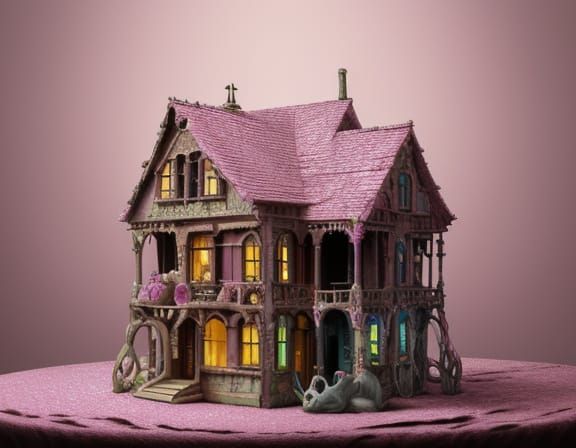 Grotesque Creature in Surreal Dollhouse Digital Painting