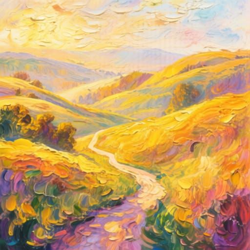 Sun-Drenched Landscape in Afremov, Renoir, and Turner Style