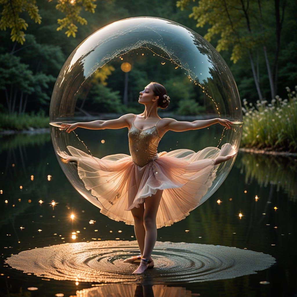 An ethereal ballerina inside a bubble