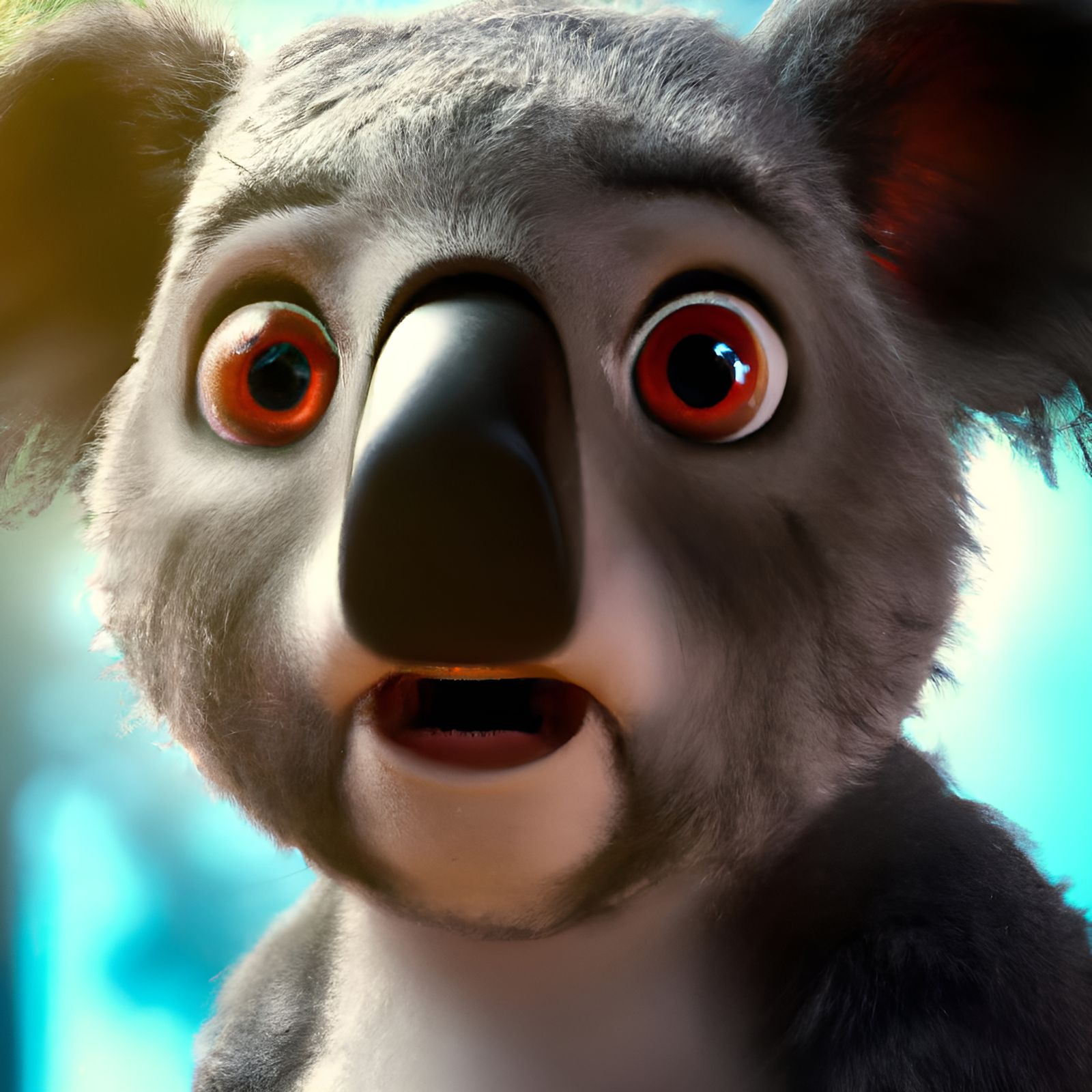 Shocked Koala Close-Up: 3D Rendered Art