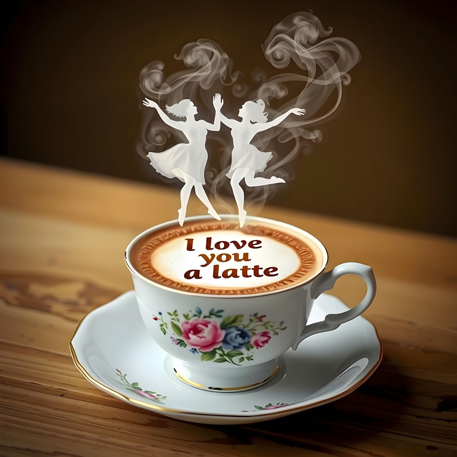 Latte Art Message in Antique Teacup