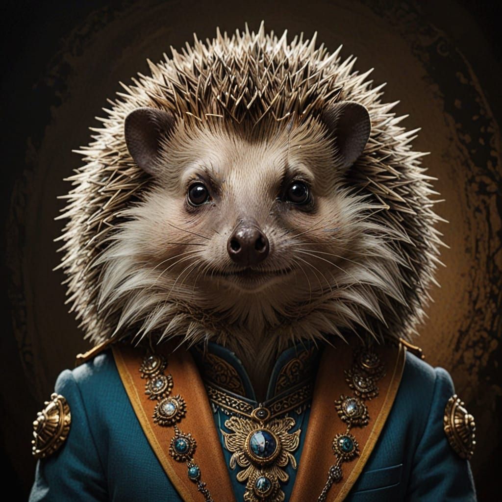 Hedgehog in Cat Costume Surrealist Pop Art