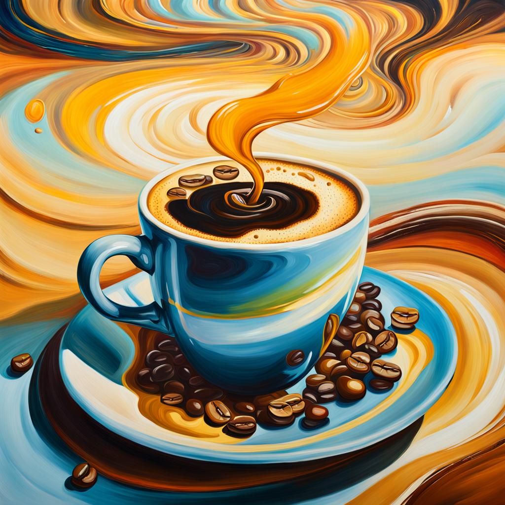 Surreal Coffee Dreamscape in Oil on Canvas