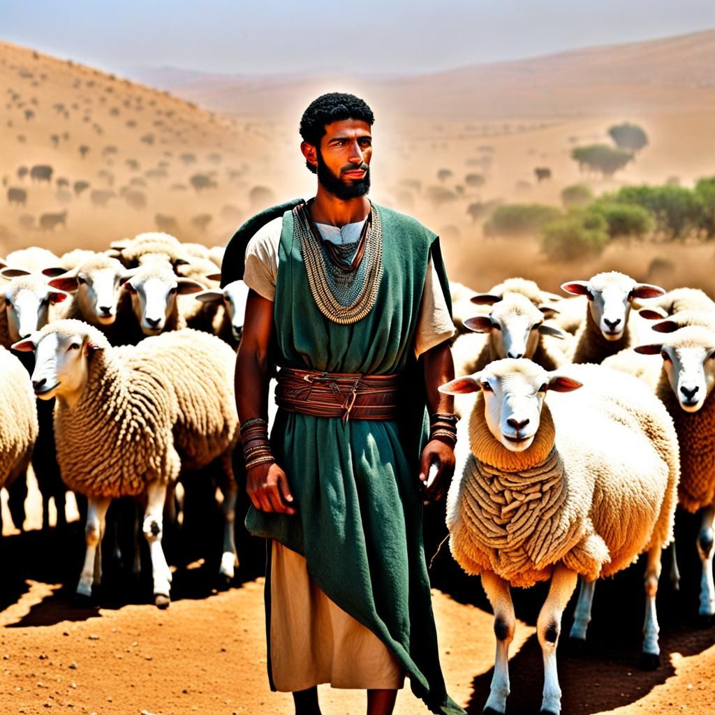 Biblical Shepherd with Sheep in Ancient Israel