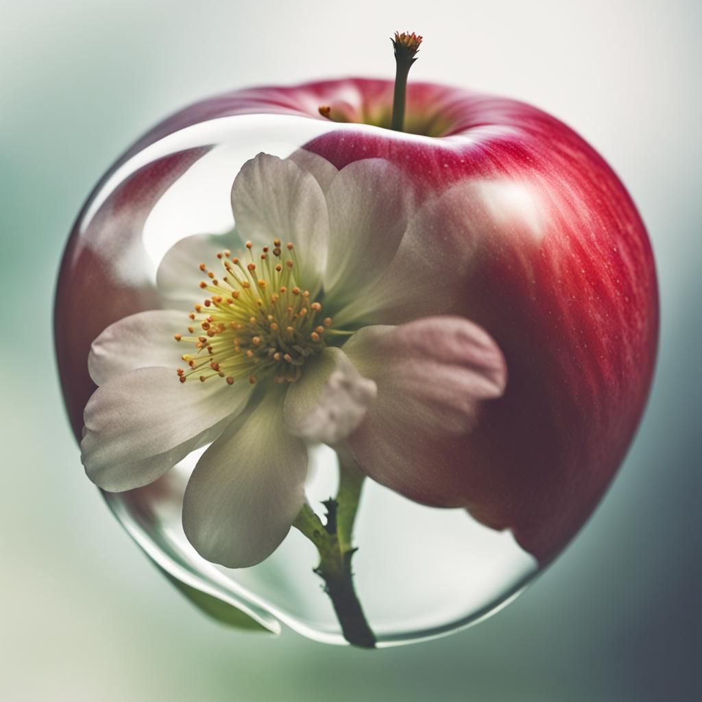 Apple and Flower Double Exposure