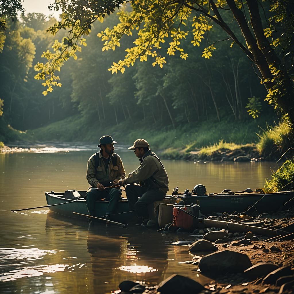 Friends Fishing on the Blue River Bank