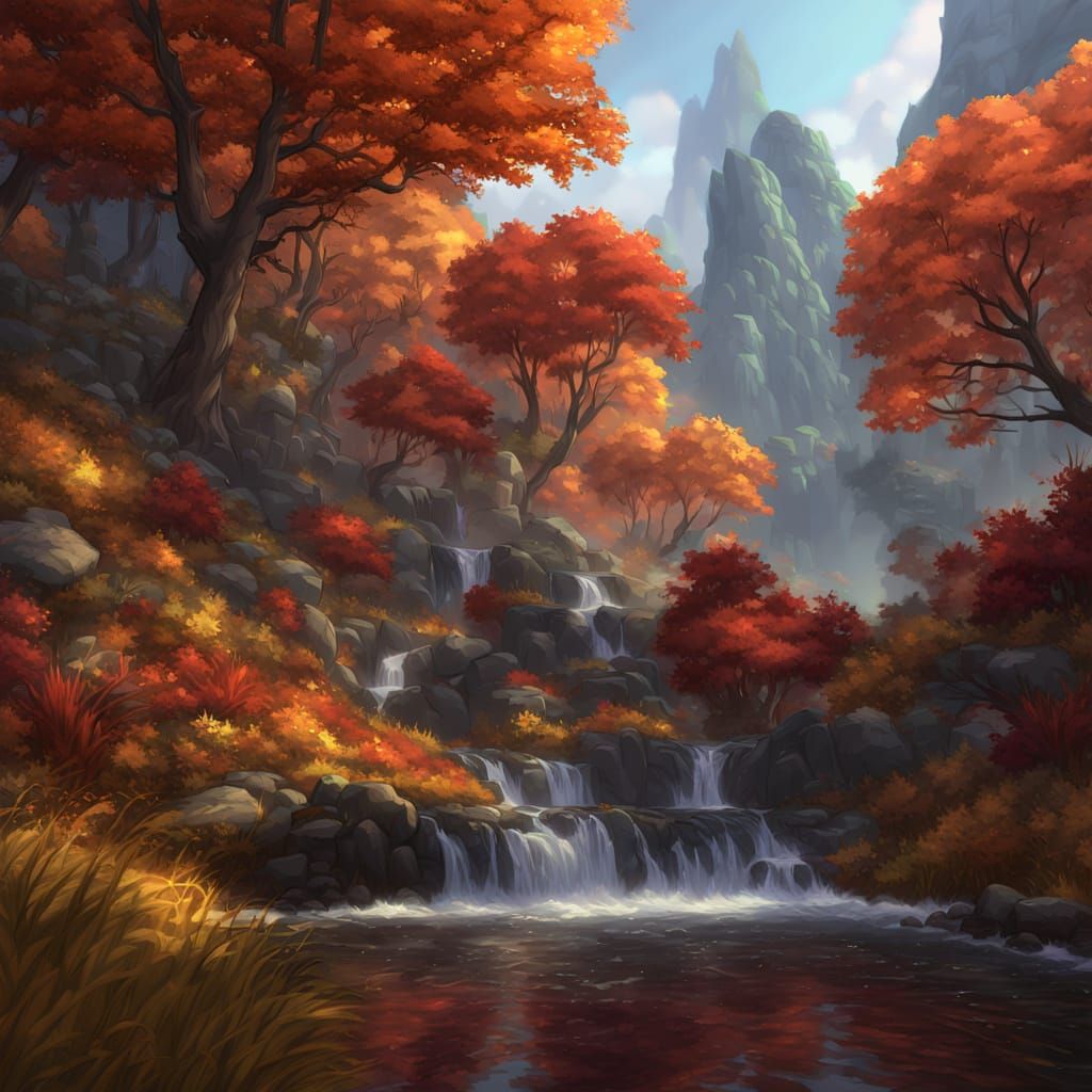 Golden Autumn Waterfall in Ethereal Sunlight