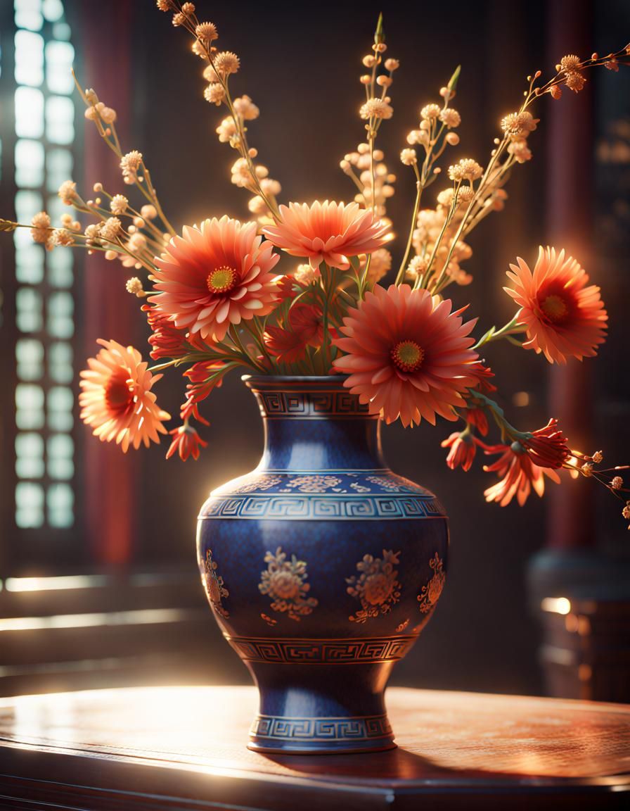Ming Vase Flower Arrangement in 3D