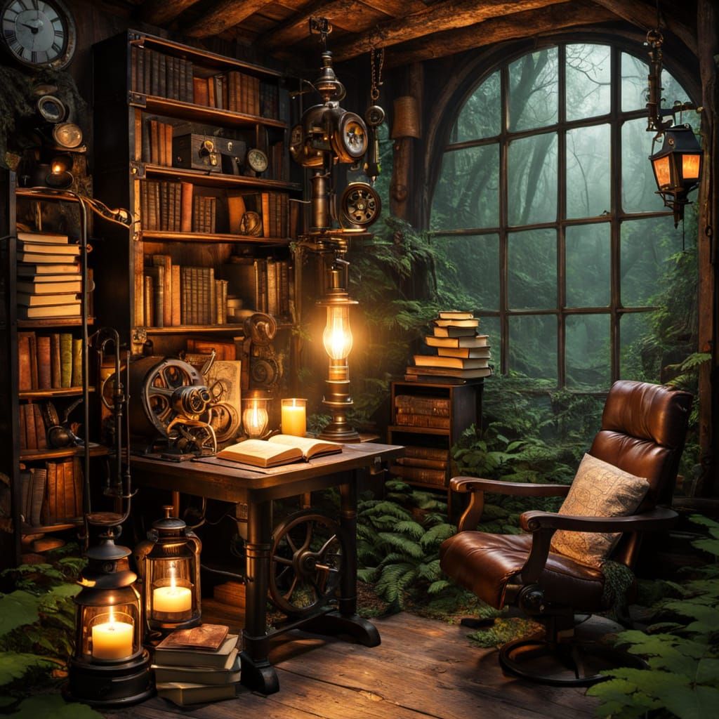 Steampunk Nook in Forest with Candlelight