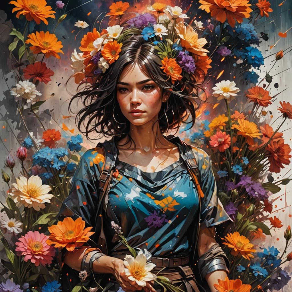 Explosive Floral Masterpiece in Comic Book Style