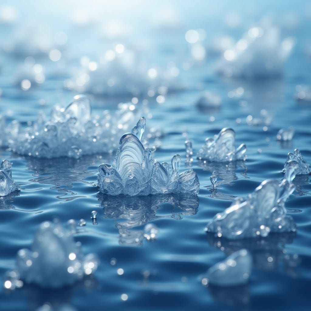 Crystals Submerged in Water with Ethereal Light