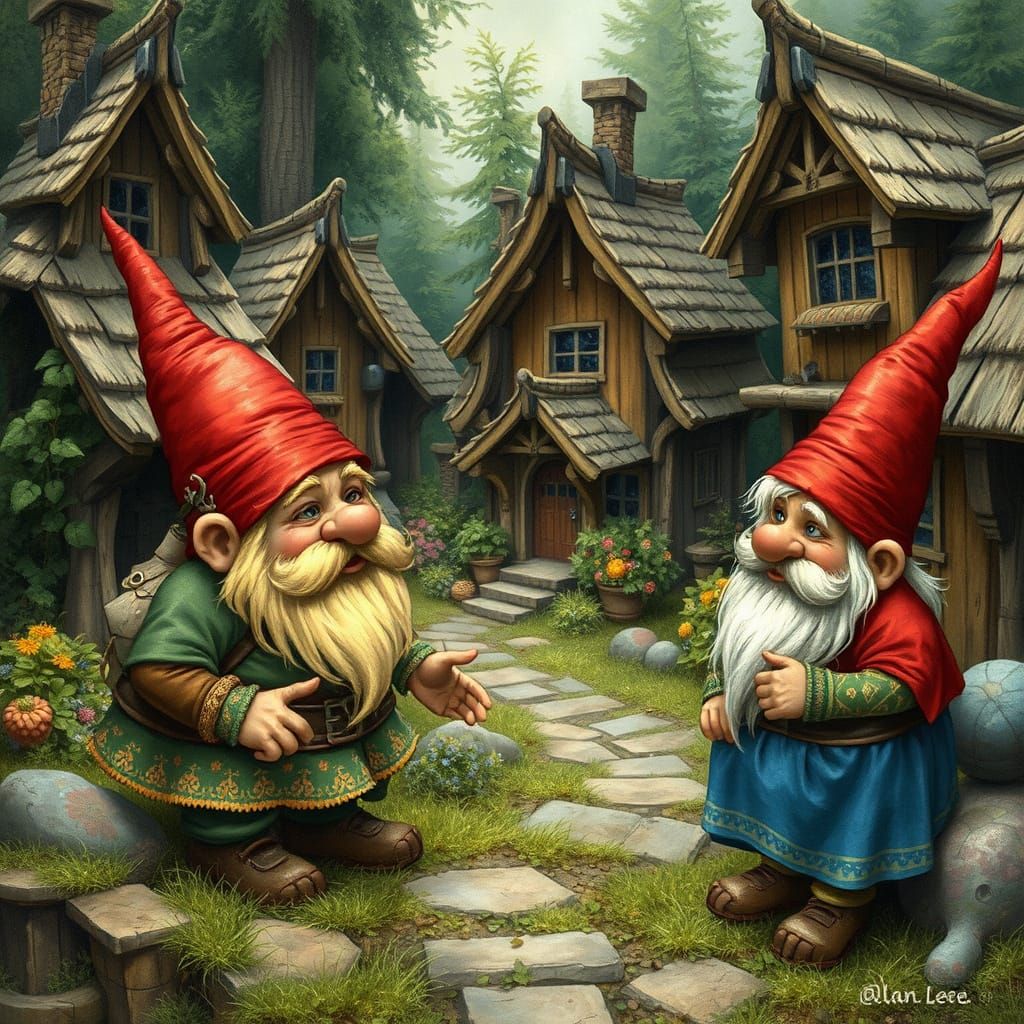 Gnome Conversation in Whimsical Village