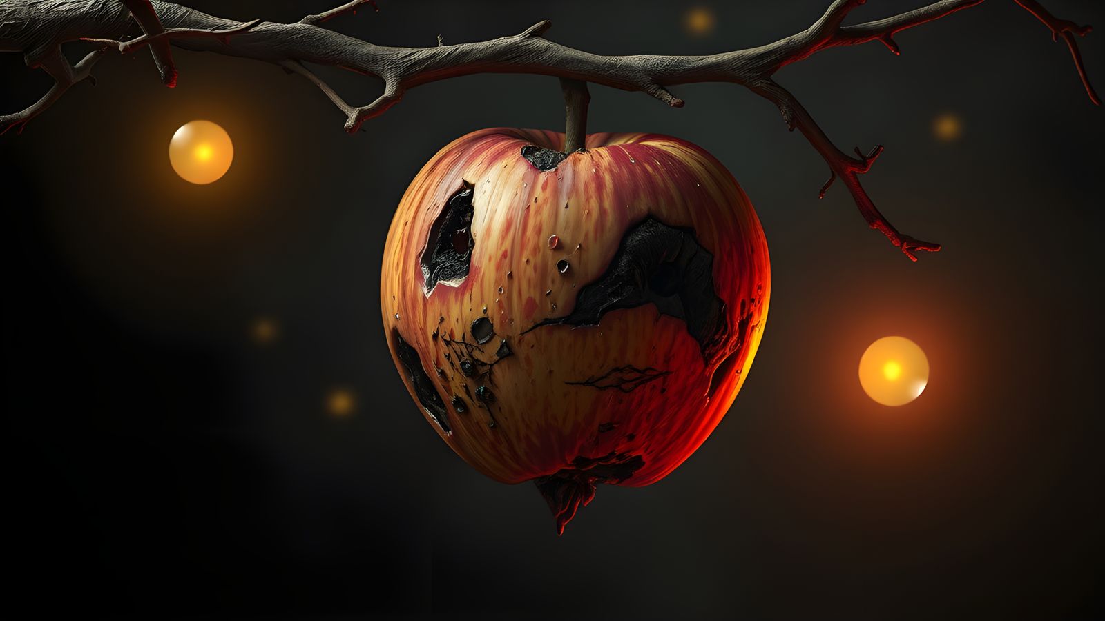 Poisonous Apple in Beksinski-Inspired Horror Style