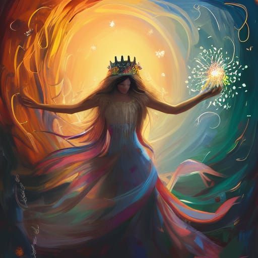 Ethereal Woman in Sun-Drenched Meadow