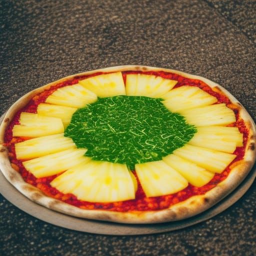 HD photo of a Large pineapple standing in the center of a pi...