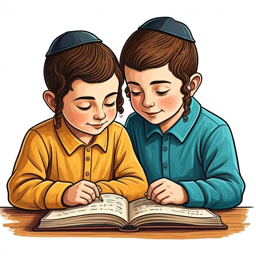 Joyful Haredi Children Study Together in Whimsical Latin-Ins...