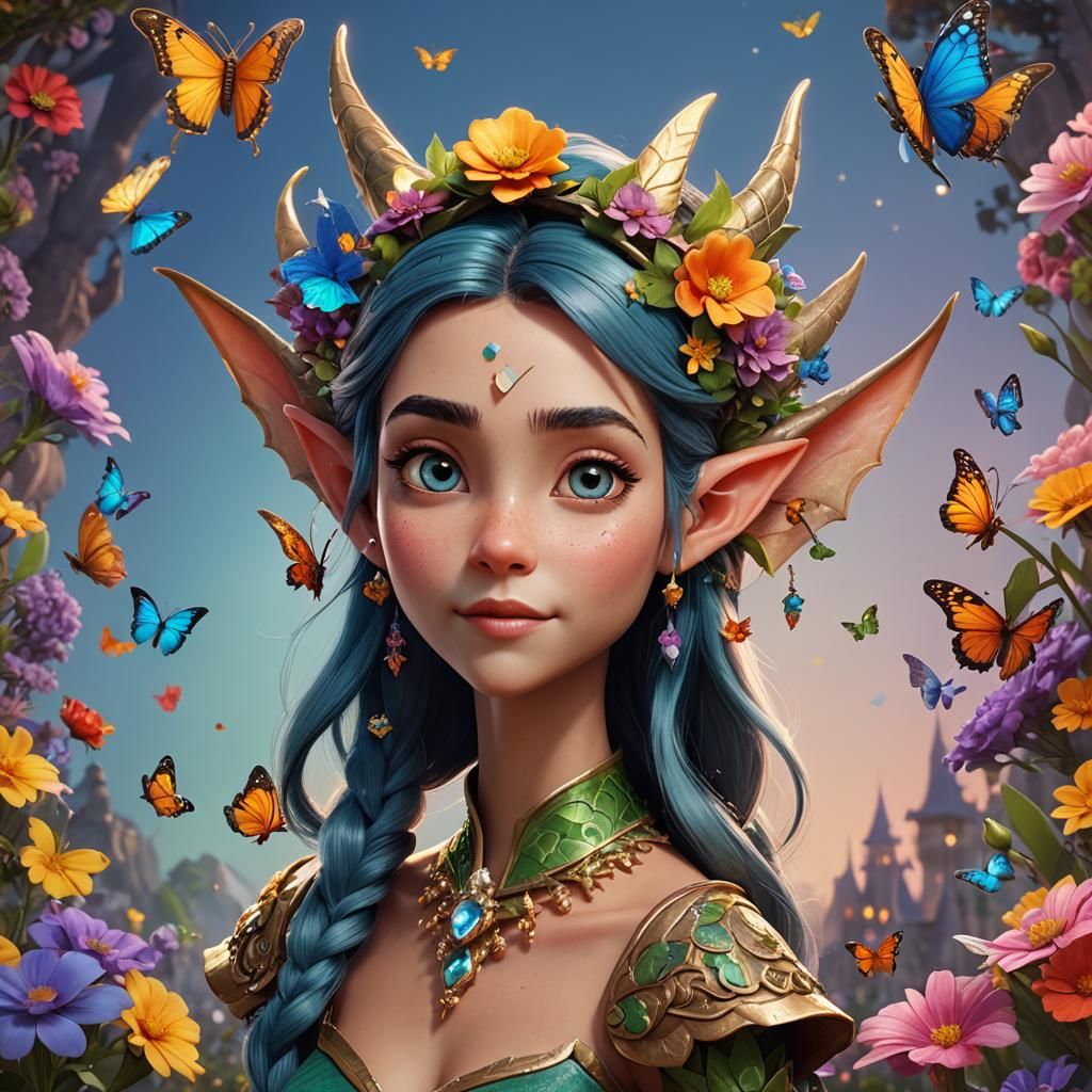 Whimsical Portrait of Luzy with Diamond Dragon