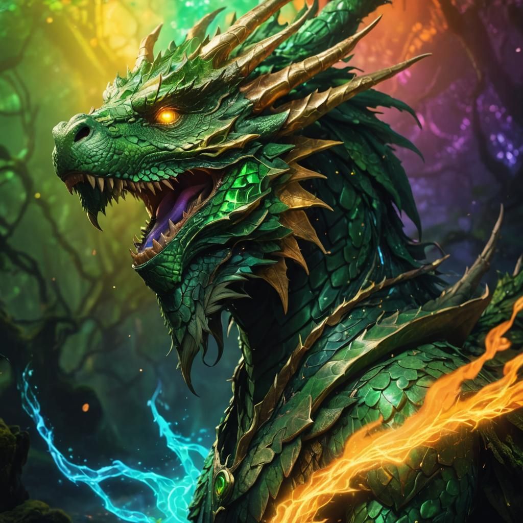 Humanoid Dragon Casting Nature Spell in Magic Circle