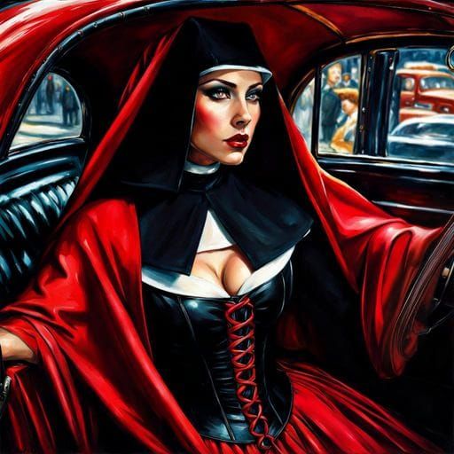 Italian Nun in New York Cab, Splash Art Style