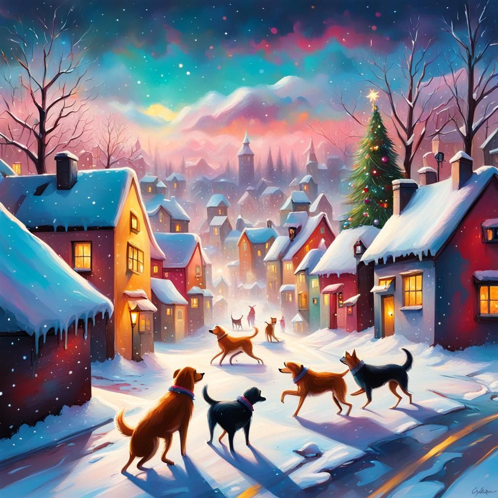 Colorful Christmas Village in Graffiti Art Style