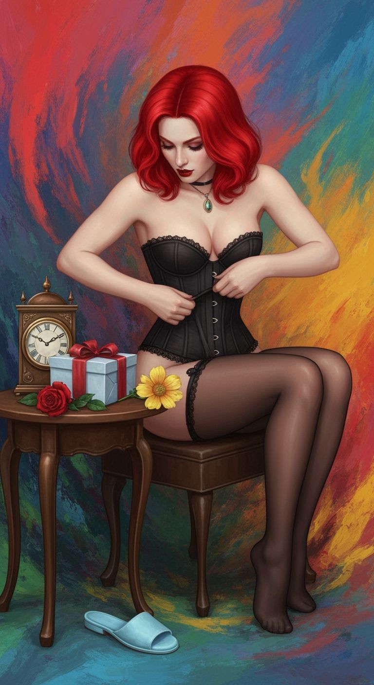 Woman with Red Hair in Expressive Digital Art Style