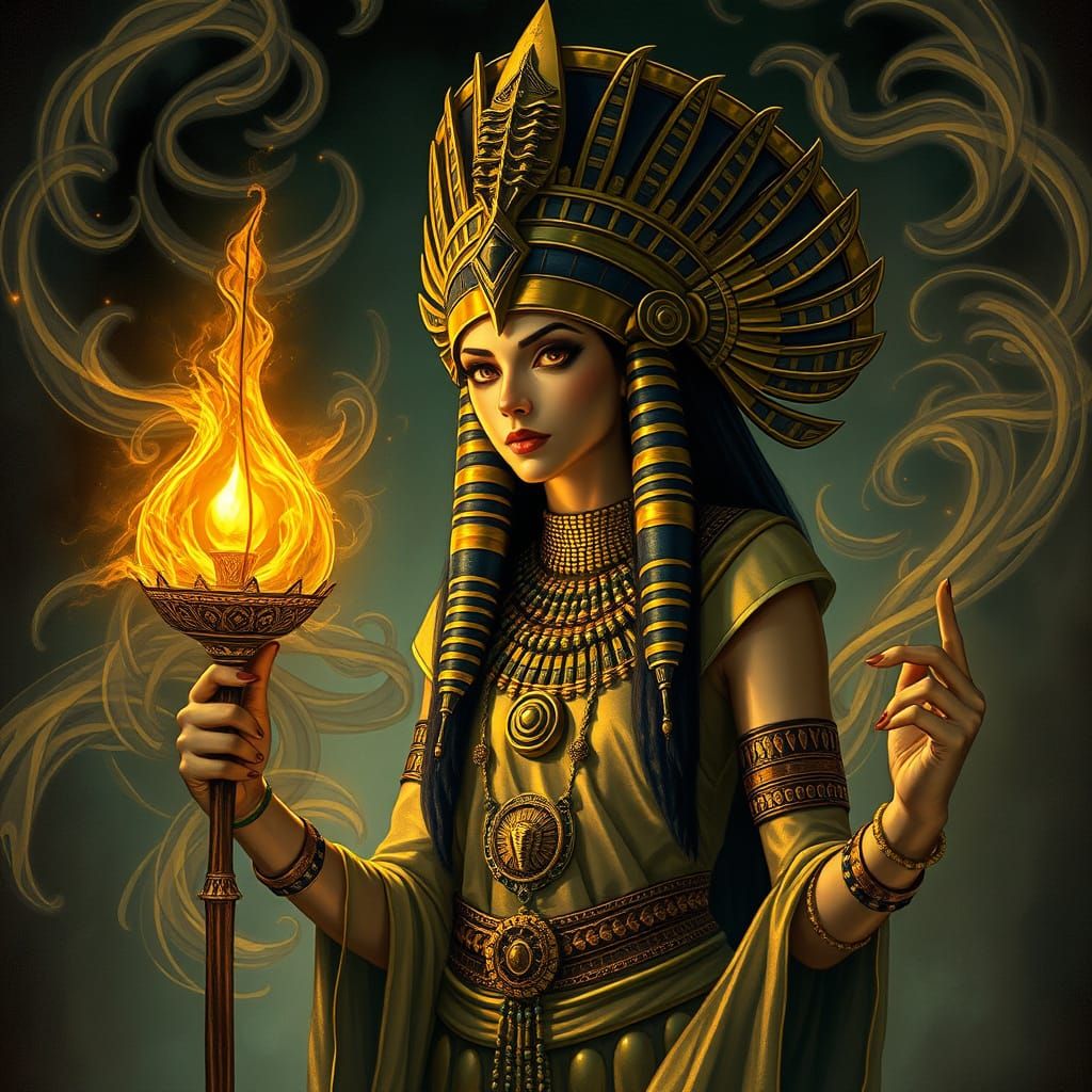 Egyptian Goddess in Art Nouveau-Inspired Mystic Splendor