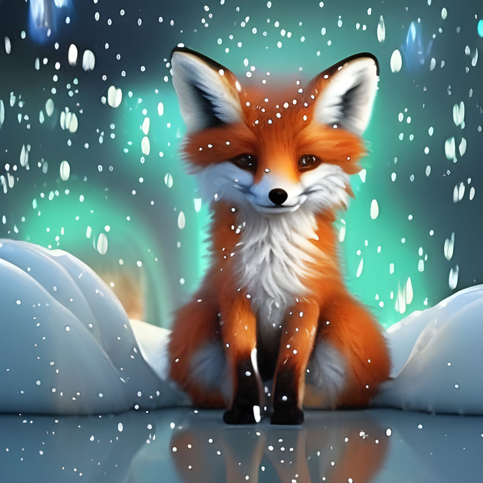 Fluffy Orange Fox Cub in Sparkling Snow