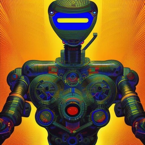 Humanoid Robot Technical Drawing in Epic Style