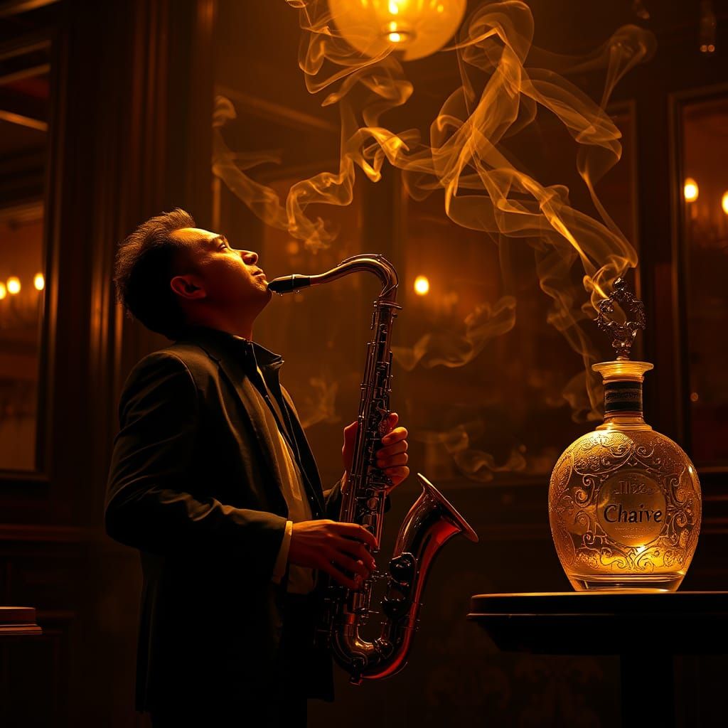 Saxophonist in Jazz Club with Perfume Smoke