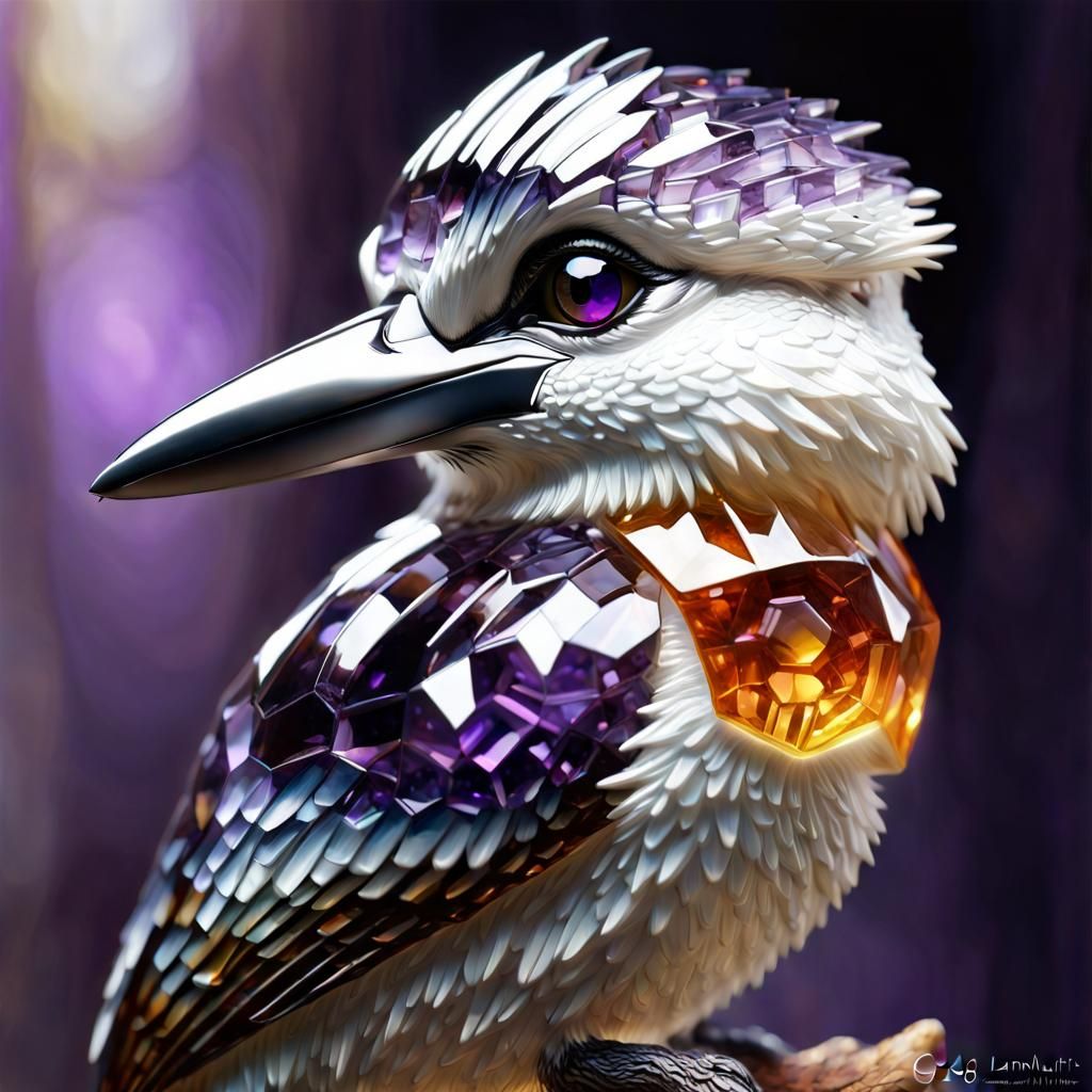 Crystalline Kookaburra: A Glass Masterpiece in Amber and Ame...