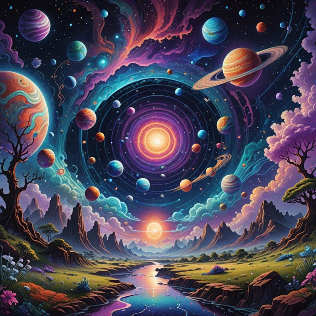 Celestial Wonders in Vibrant Cosmic Dreamscapes