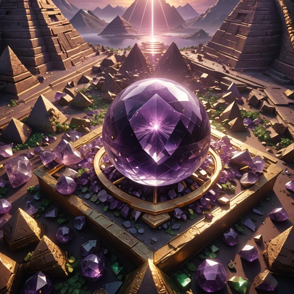 Amethyst Sphere in Mystical Pyramid, Fantasy Art
