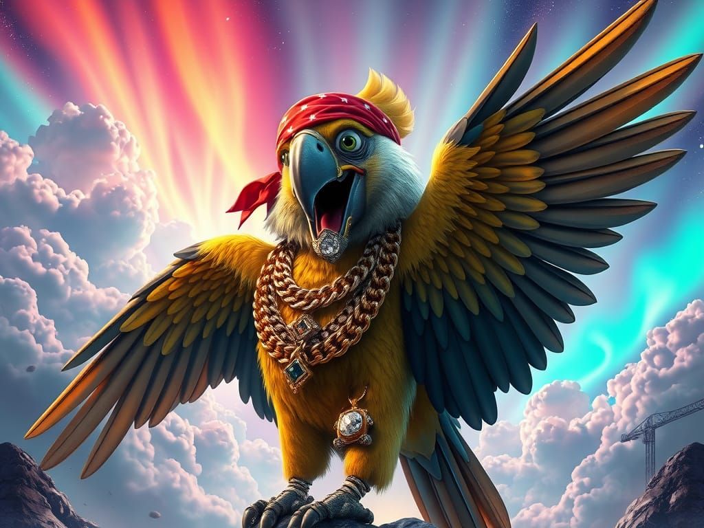 Regal Parrot King in Extravagant Fantasy Realm