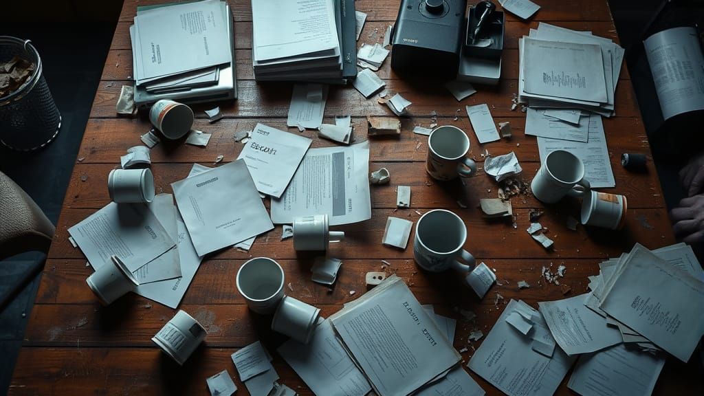 Gritty Office Scene in High Contrast