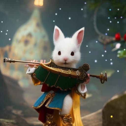 Festive Medieval Jester Rabbit with Lute
