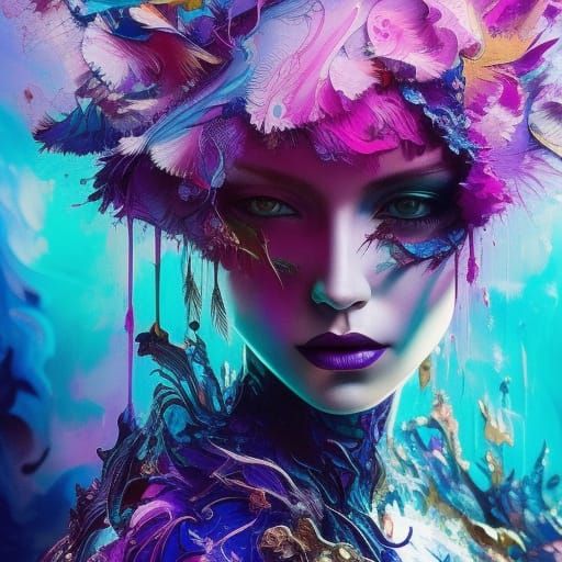 Purple Monochromatic Splash Art Gouache Masterpiece