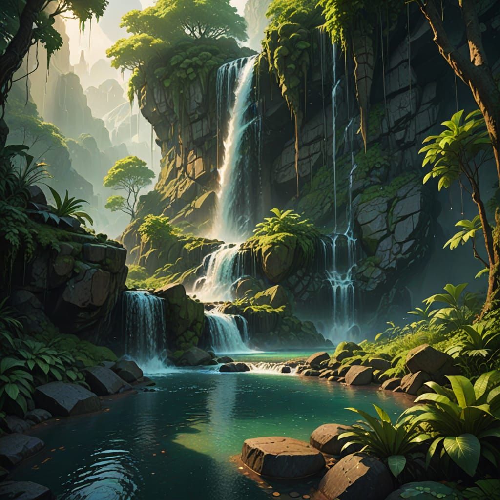 Fantasy Waterfall Oasis in Rocha Style