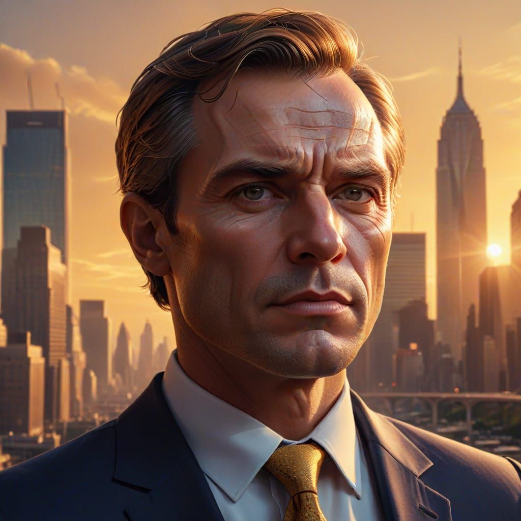 Charismatic Politician with Intense Gaze: Digital Art