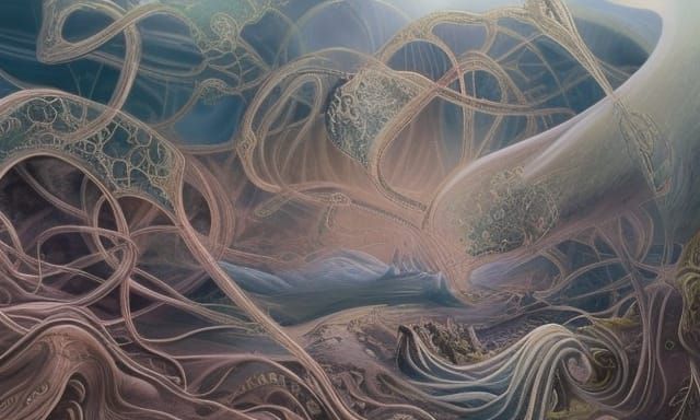 Psychedelic Fractal Landscape in Airbrush Style