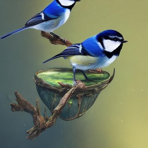 Blue Tit on Chair: Detailed Matte Painting