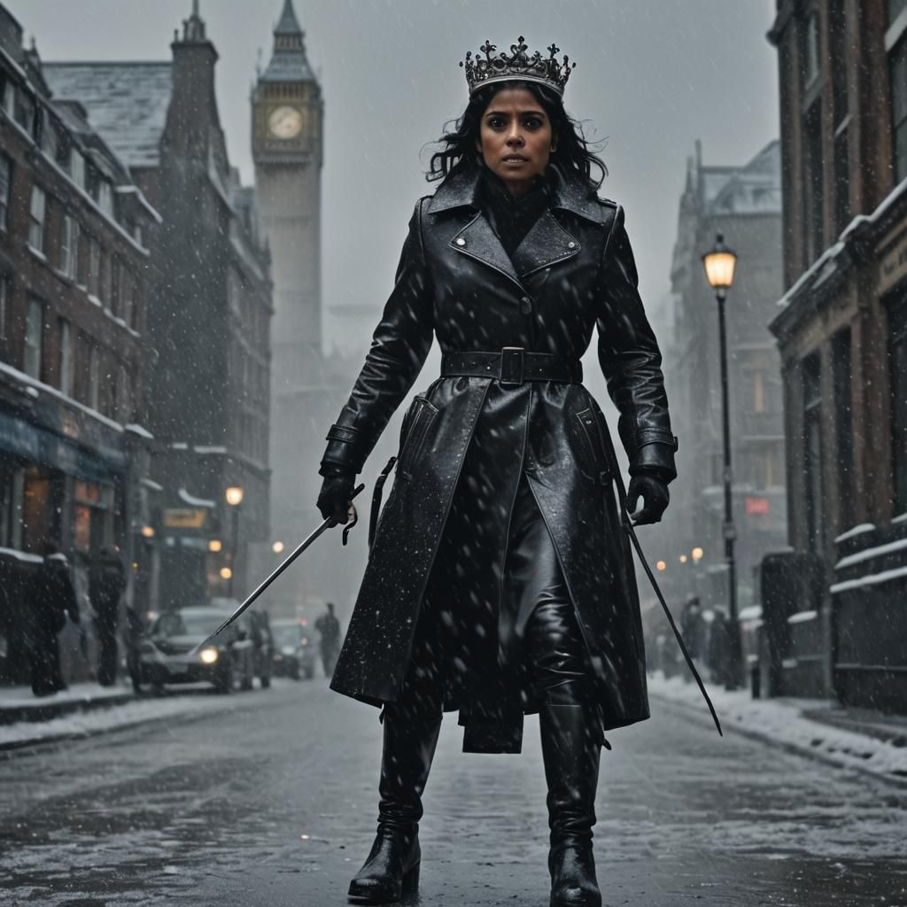 Leather Queen in London Snowstorm: Film Noir Scene