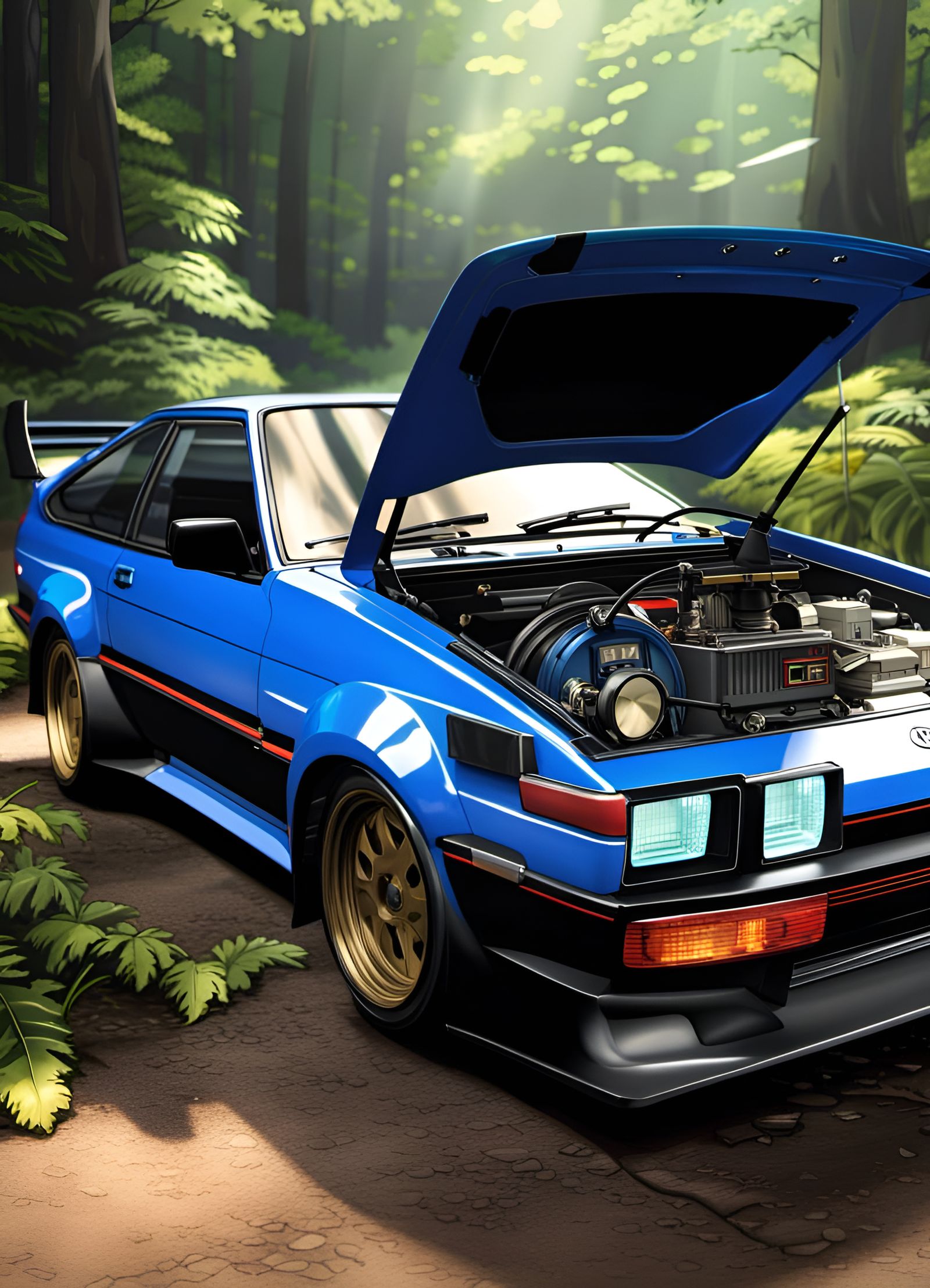 AE86 Trueno on Mt. Akina in Anime Manga Style