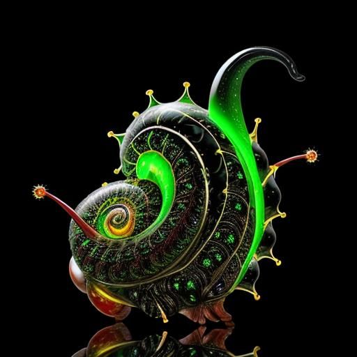 Bioluminescent Fractal Plants in Glass Snail Shell